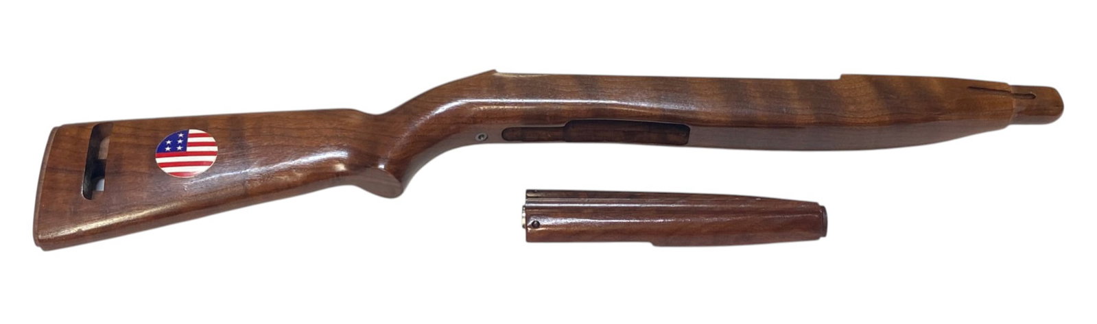 M1 Carbine Wooden Stock and Forend: 28.5” wooden stock. Excellent gloss wood on both. Beautiful wood grain. Very nice presentation looking wood