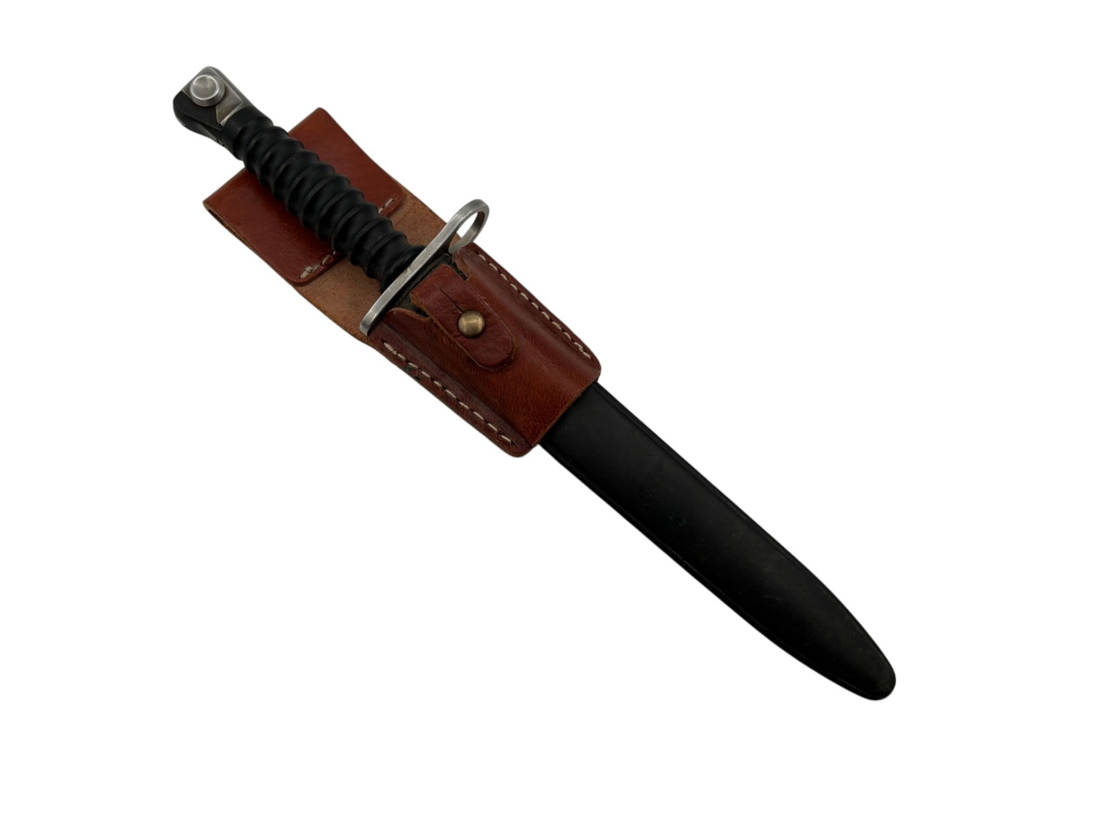 Swiss Army M1957 Bayonet with Scabbard and Frog: Designed for the SIG Sturmgewhr 57 Rifle. Markings “W 212598” | 9.4” Blade | 14.6” Overall
