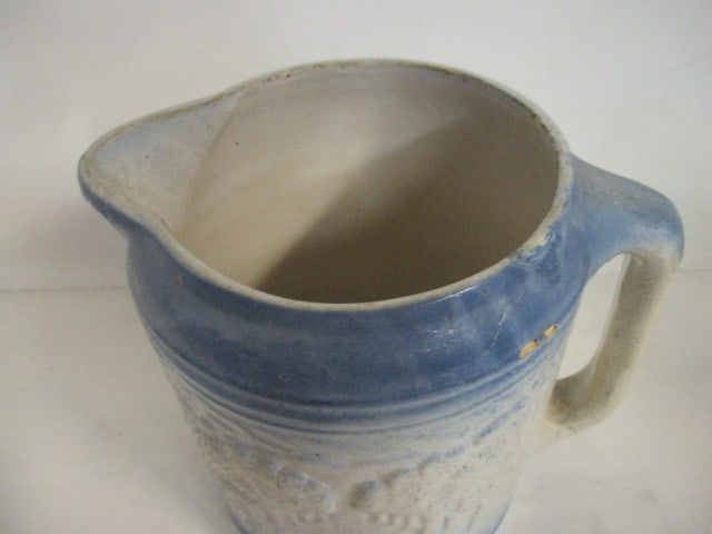 Vintage Salt Glaze Stoneware Pitcher with Tree Line Road in Relief - 2