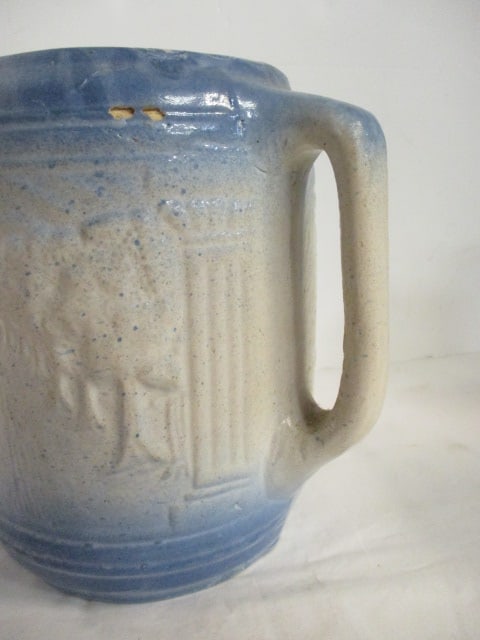 Vintage Salt Glaze Stoneware Pitcher with Tree Line Road in Relief - 4