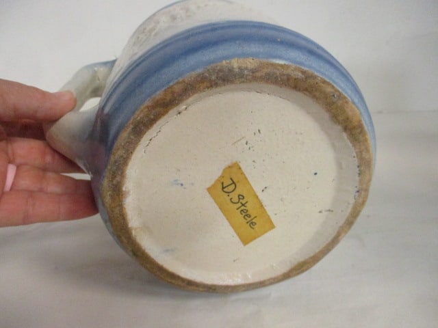 Vintage Salt Glaze Stoneware Pitcher with Tree Line Road in Relief - 5