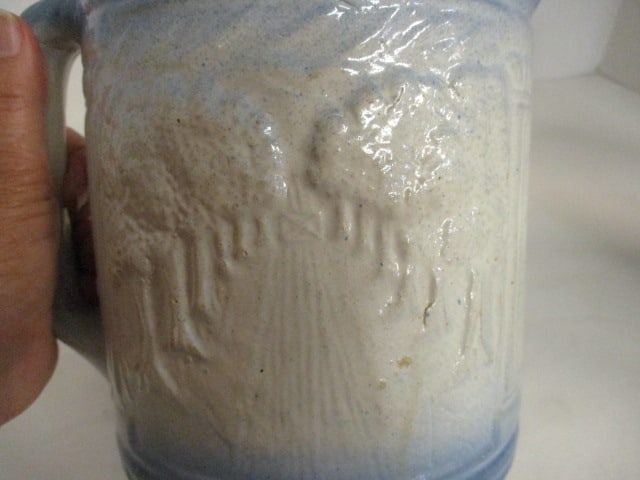 Vintage Salt Glaze Stoneware Pitcher with Tree Line Road in Relief - 6