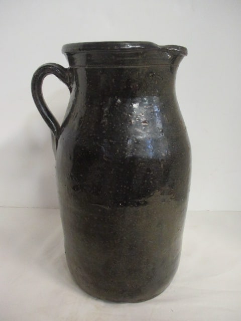 Vintage Southern Pottery Brown Glazed Turned Clay Pitcher with Applied Handle (1 of 11)