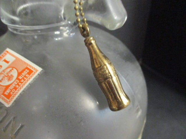 Old 1 Gallon Coca-Cola Syrup Jug with Brass Coke Bottle Key Chain - 10