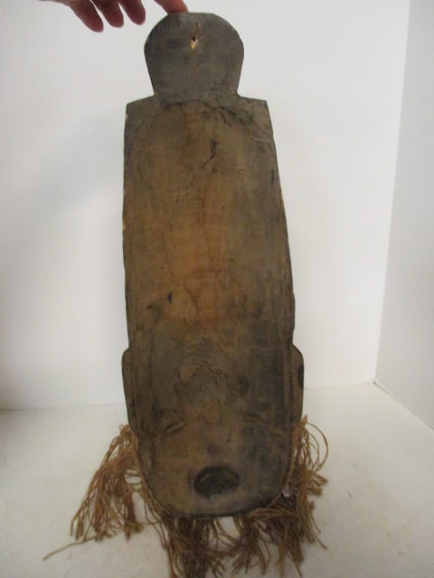 Vintage Hand Carved Wood Tribal Mask with Natural Fiber Embellishments - 4