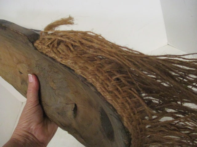 Vintage Hand Carved Wood Tribal Mask with Natural Fiber Embellishments - 5