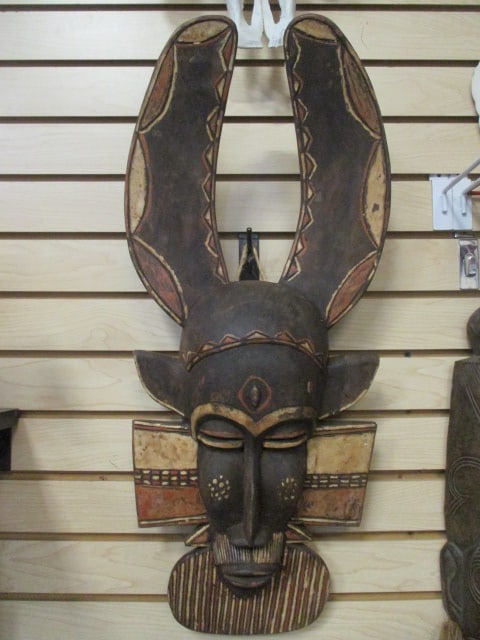 Vintage Hand Carved Horned Wood Tribal Mask (1 of 9)