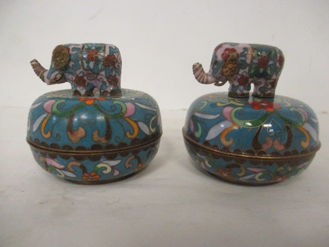 Two Cloisonne Musical Ring Boxes with Elephant Finials (1 of 9)