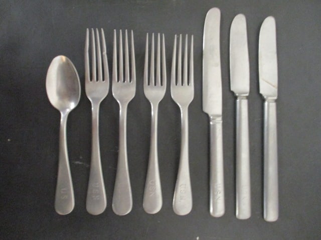 8 Pieces of Old "USN" Military Flatware: .