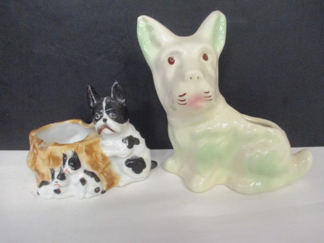 Vintage US Pottery Boston Terrier Ashtray and Scottie Dog Planter (1 of 11)