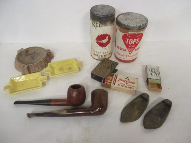 Tops Snuff Glass with Lid , Red Seal Snuff Tin, Matchbox Covers, Brass and Pottery (1 of 20)