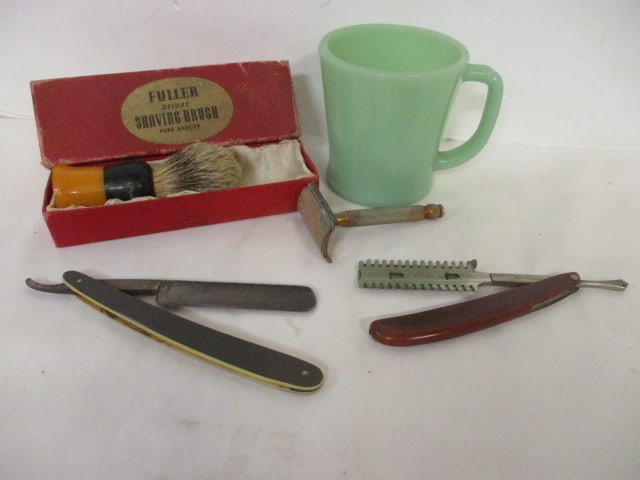 Fire King Jadeite Mug, Fuller Badger Hair Deluxe Shaving Brush in Original Box, (1 of 20)