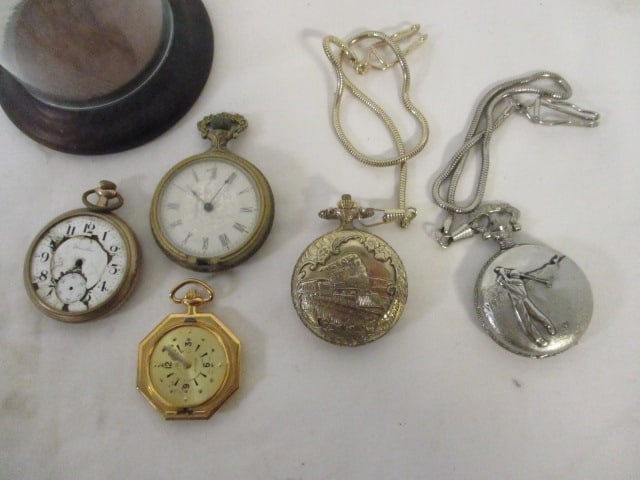 Five Pocket Watches and Cloche Dome - 2