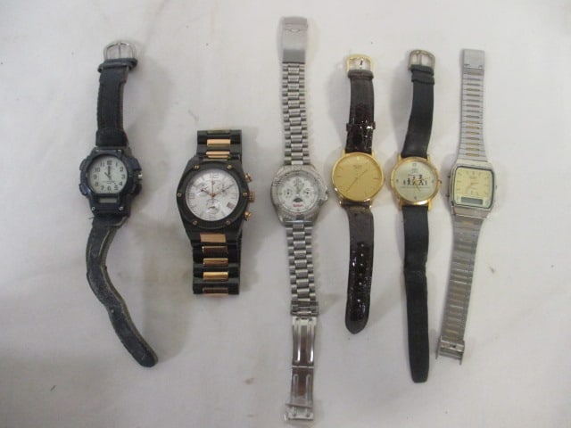 Six Men's Wrist Watches- Marlboro, Swiss Legend, Pulsar, Casio, etc.: working condition unknown