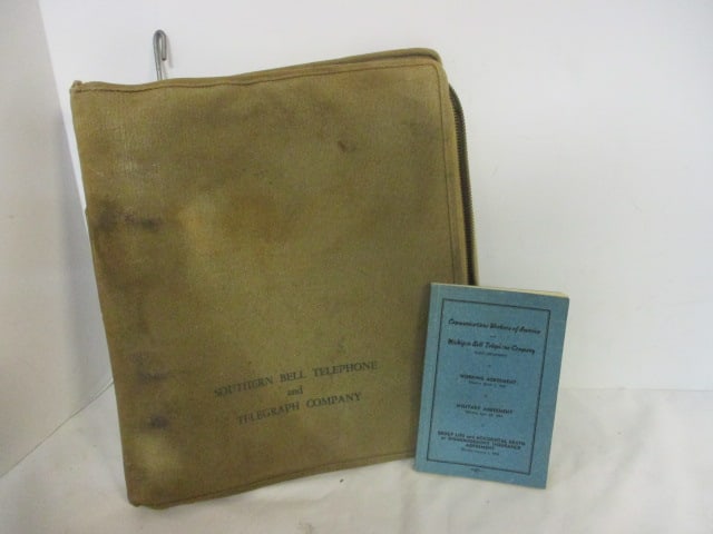 Old Southern Bell Telephone and Telegraph Co. Canvas Payphone Telephone Book Cover: and 1958 "Communications Workers of America and Michigan Bell Telephone Company Group Life and Accidental Death or Dismemberment Insurance Agreement" Booklet