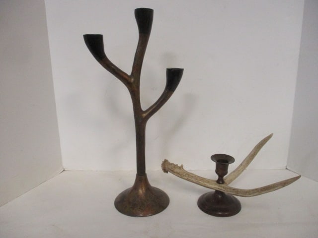 Copper Finish Metal 3 Lite Candle Holder and Sculpted Antler Bronzed Candle Holder (1 of 11)