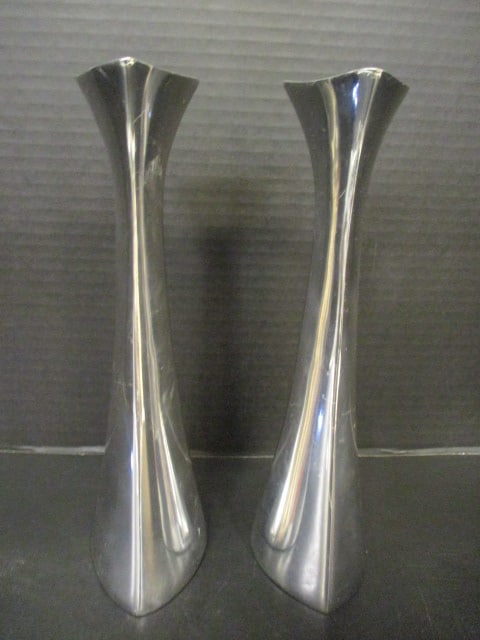 Pair of 1965 Nambo Midcentury Aluminum Candle Sticks: 9 3/4"h