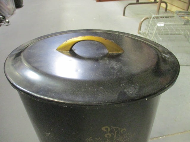 Midcentury Ransburg Handpainted Lidded Metal Trash Can - 2