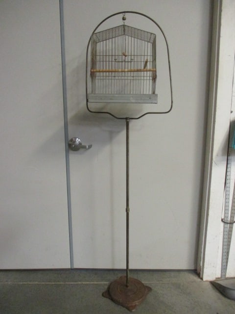 Vintage Bird Cage with Floor Stand: 64"h, Local Pickup Only
