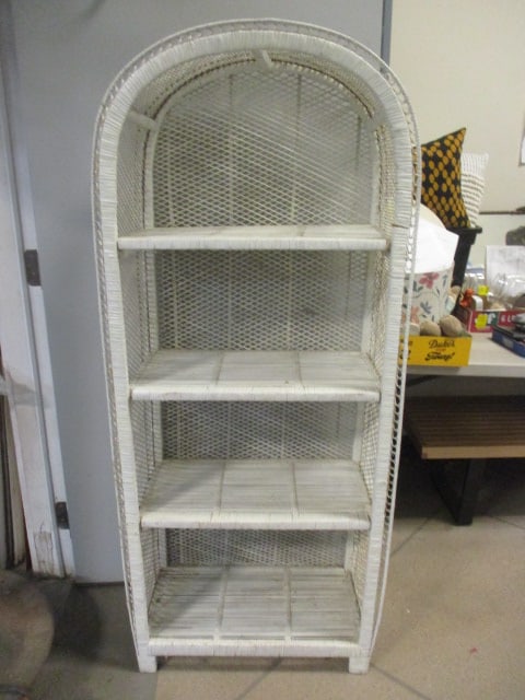 Vintage White Wicker Arch Top Bookcase (1 of 10)