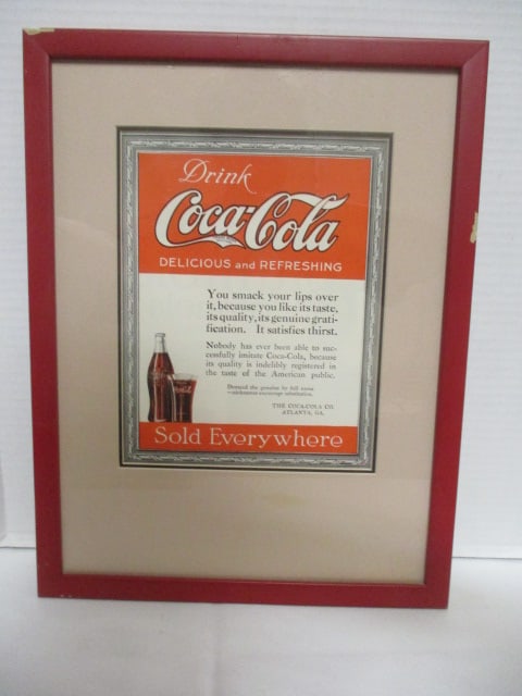 Framed Vintage "Drink Coca-Cola Delicious and Refreshing" Advertisement (1 of 8)