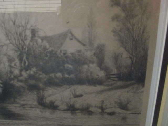 Signed Vintage Framed and Matted Country Side Landscape Print of Etching - 3