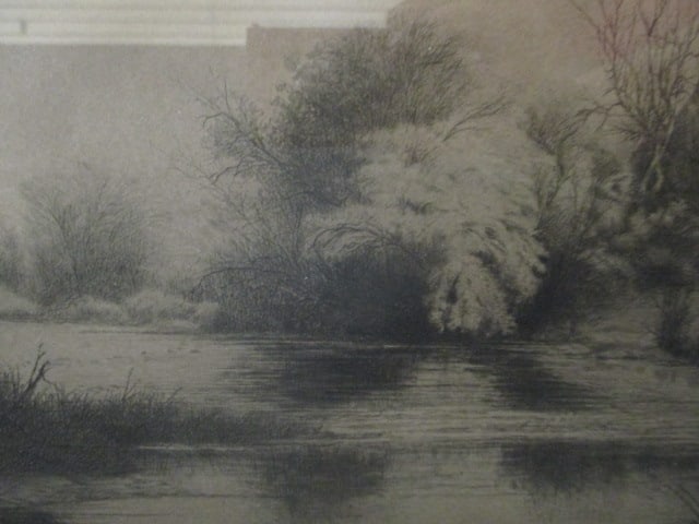 Signed Vintage Framed and Matted Country Side Landscape Print of Etching - 4