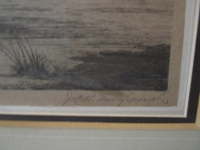 Signed Vintage Framed and Matted Country Side Landscape Print of Etching - 5