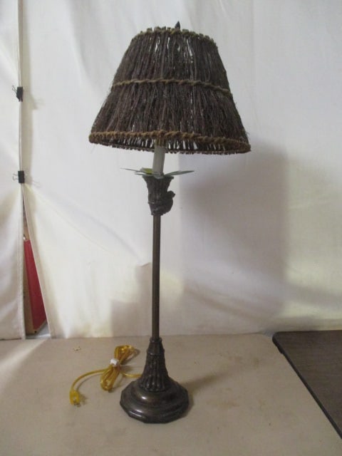 Sculpted Monkey Sitting in Palm Tree Bronzed Candle Stick Buffet Lamp (1 of 8)