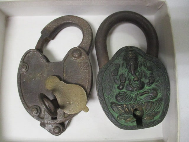 Two Vintage Brass Padlocks: one has key