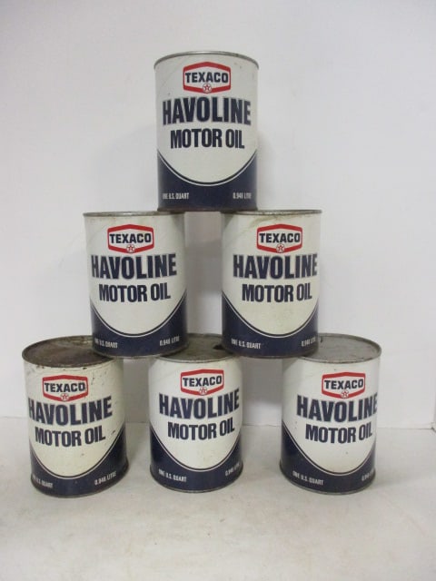Six Old Texaco Havoline Motor Oil Quart Cans: Cans are empty, No Shipping-Local Pickup Only