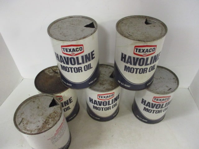 Six Old Texaco Havoline Motor Oil Quart Cans - 6