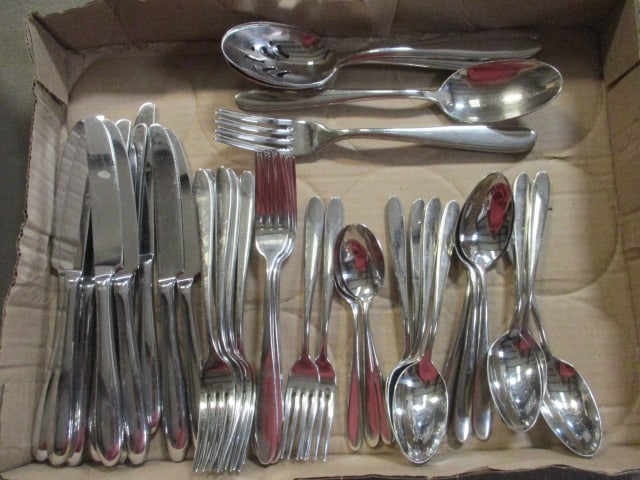 44 Pieces of Oneida Stainless Steel Flatware and Serving Pieces: .