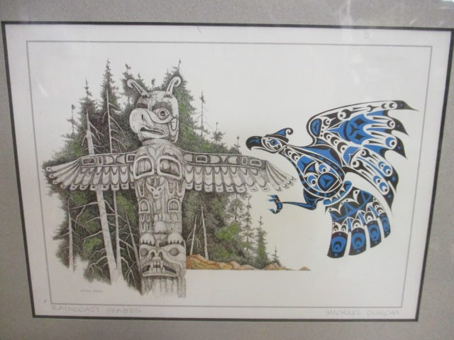 Two Framed and Matted Michael Duncan Pencil Signed Pen and Ink Tribal Wildlife Artworks - 11
