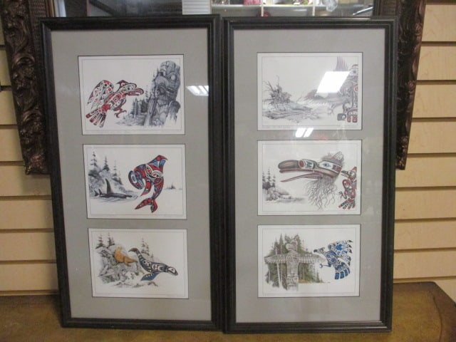 Two Framed and Matted Michael Duncan Pencil Signed Pen and Ink Tribal Wildlife Artworks (1 of 13)