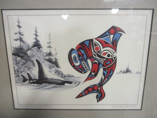 Two Framed and Matted Michael Duncan Pencil Signed Pen and Ink Tribal Wildlife Artworks - 4