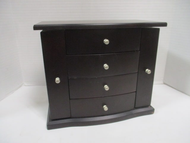 Dark Finish Bowfront Wood Jewelry Box: 10 1/2" x 6" x 9"