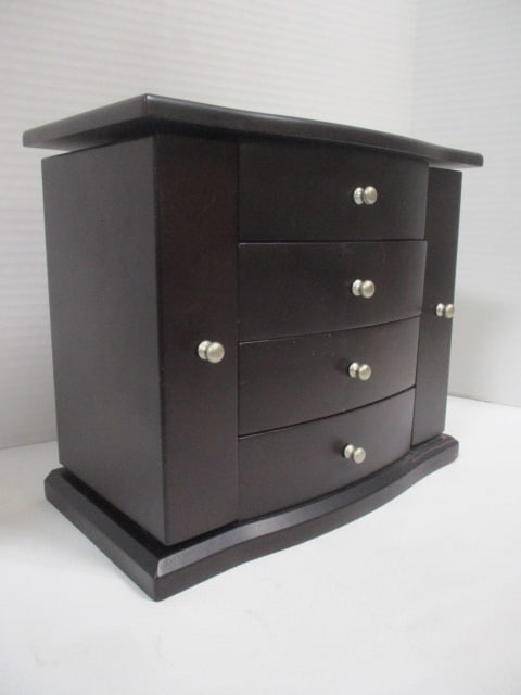 Dark Finish Bowfront Wood Jewelry Box - 2