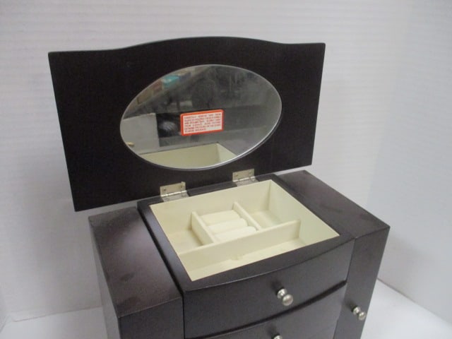 Dark Finish Bowfront Wood Jewelry Box - 3