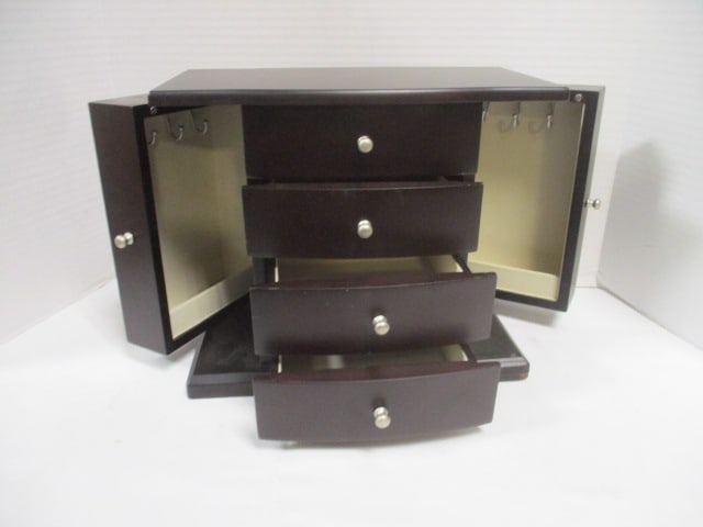 Dark Finish Bowfront Wood Jewelry Box - 4