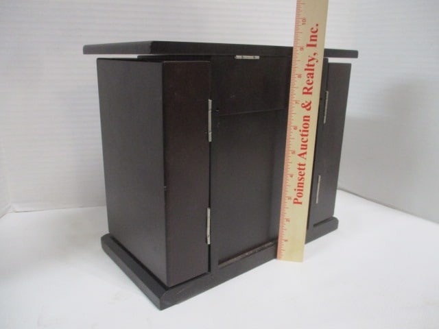 Dark Finish Bowfront Wood Jewelry Box - 6