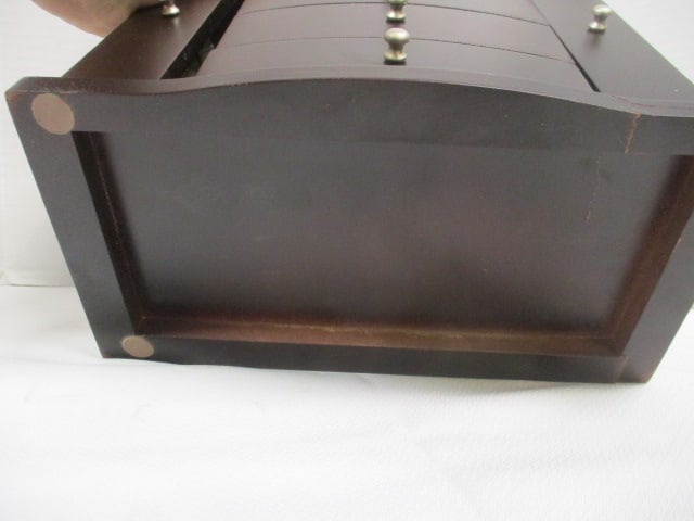 Dark Finish Bowfront Wood Jewelry Box - 7