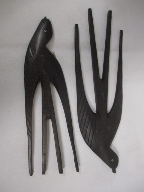 Set of Vintage Carved Ebony Wood Bird Form Hair Combs: approx. 7 1/2" long