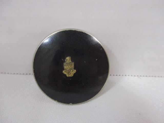 Vintage Scarf Clip Powder Compact with Sorority/Civil Group Crest Emblem: 1 5/8"dia