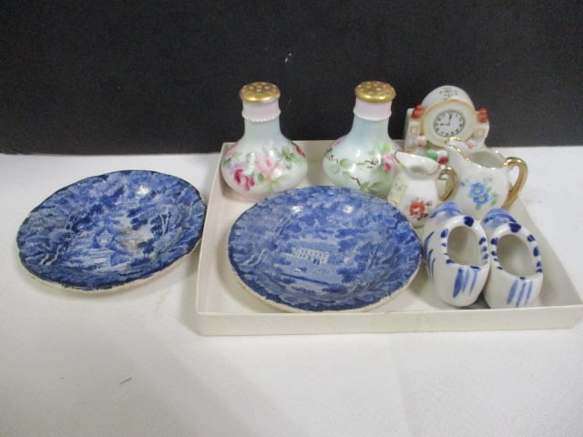 Vintage Porcelain Flow Blue Butter Pats, Salt & Pepper Shakers, Occupied Japan Clock (1 of 16)