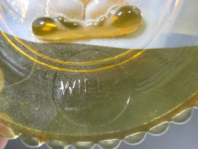 Amber Slag Glass "Willy The Musical Fiddler" in Relief Dish and Miniature Clear Glass - 3