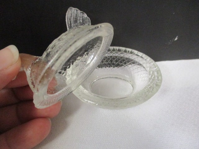 Amber Slag Glass "Willy The Musical Fiddler" in Relief Dish and Miniature Clear Glass - 8