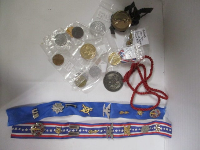 Grouping of Civil Group, Military and Sporting Pins and Medallions: .