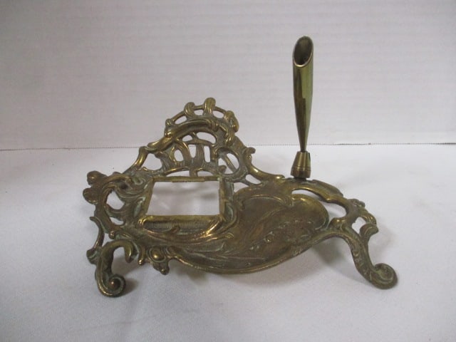 Vintage Art Nouveau Brass Desk Set: Does not have ink bottle