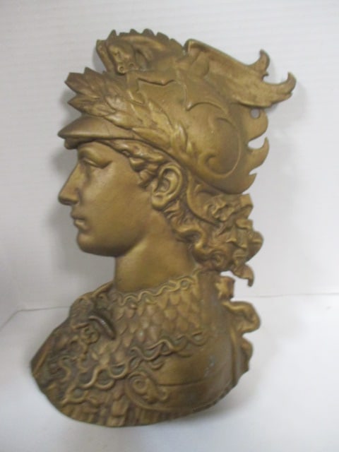 Midcentury Cast Metal Classical Man in Silhouette Wall Plaque: approx. 15"h
